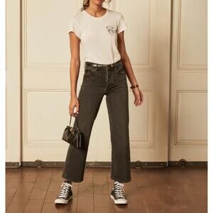 Boyish The Mikey Moonstruck Black high Rise stretch wide leg jean Junior 27 3730